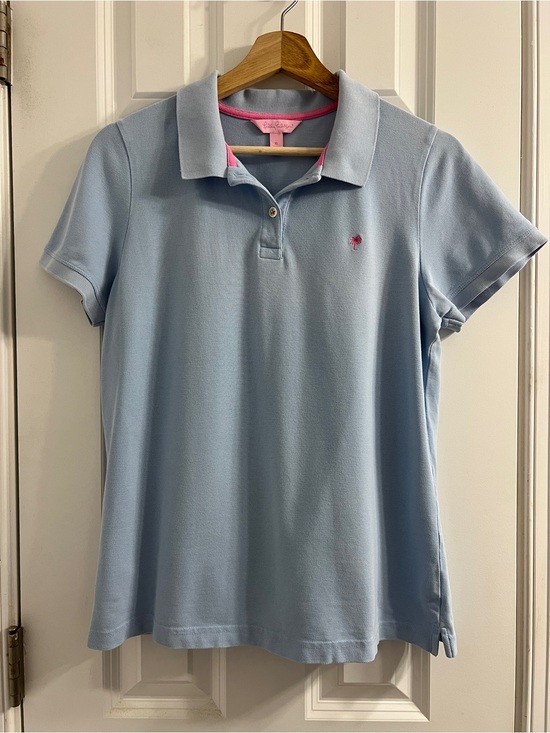 Lilly Pulitzer Tops - Lilly Pulitzer Light Blue Polo with Pink Trim